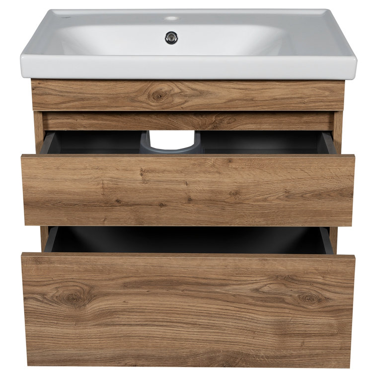 Orren Ellis Modern Wall Mounted Bathroom Vanity With Washbasin Niagara Teak Natural Collection